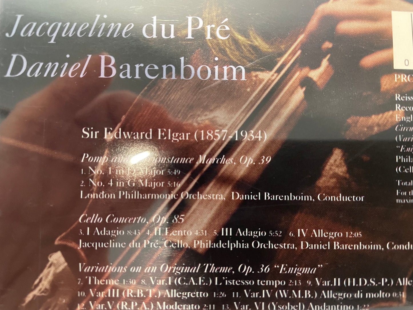 JACQUELINE DU PRE'/DANIEL BARENBOIM-"ELGAR" $5.99 +SHIPPING $5.00