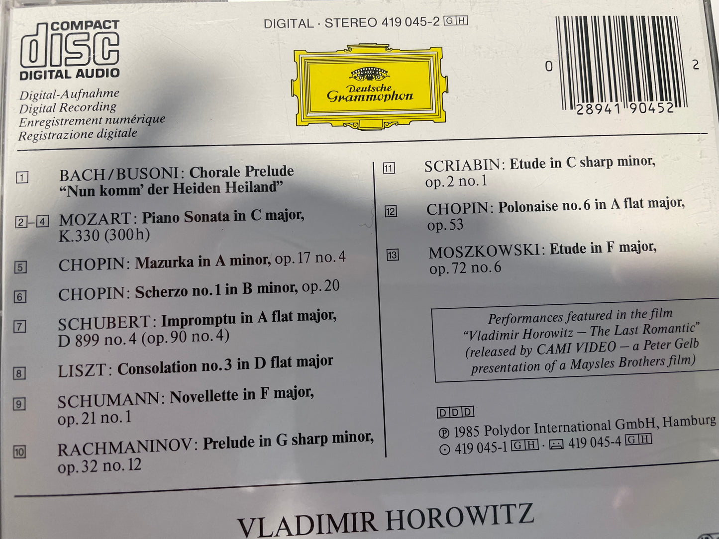 HOROWITZ -"BACH,BUSONI, CHOPIN,LIST MOSZKOWSKI- $12.99 +SHIPPING $5.00