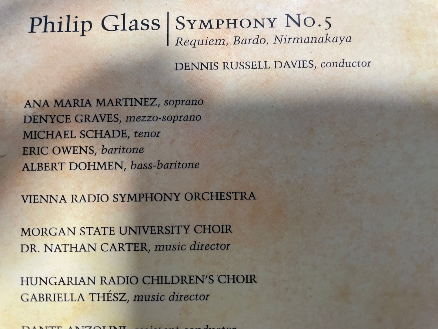 PHILLIP GLASS  "SYMPHONY NO.5"-$33.99 +SHIPPING $5.00