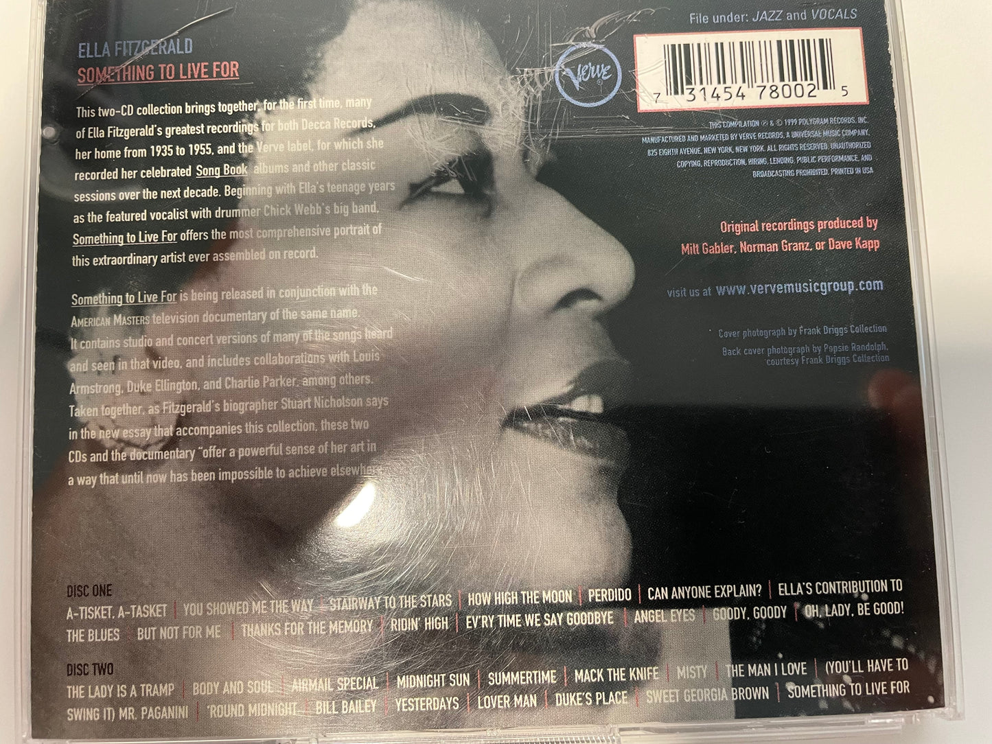 ELLA FITZGERALD "SOMETHING TO LVE FOR"-$6.99 +SHIPPING $5.00