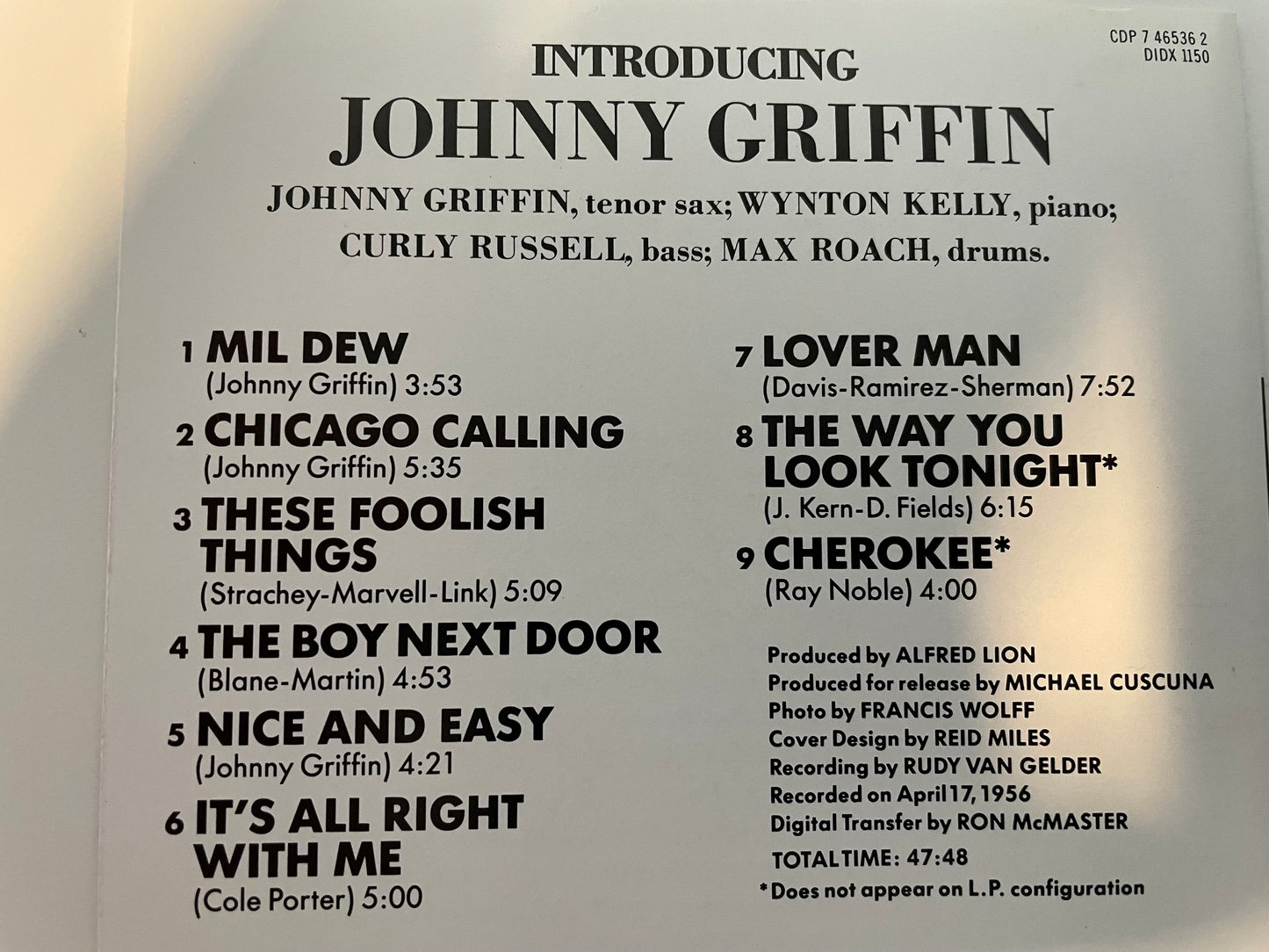 "INTRODUCING JOHNNY GRIFFIN"-$29.99 +SHIPPING $5.00