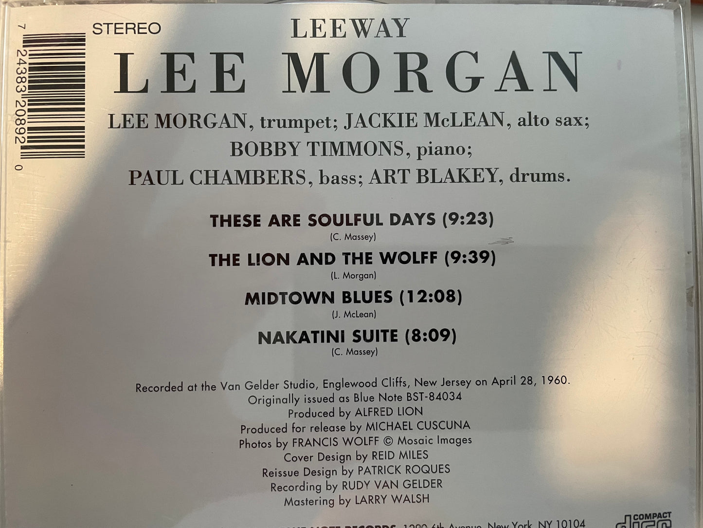 LEE MORGAN "LEE-WAY"-$14.99 +SHIPPING $5.00