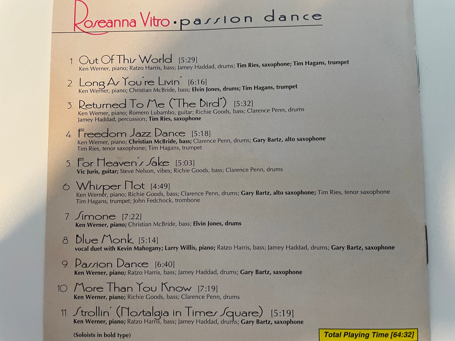 ROSEANNA VITRO "PASSION DANCE"-$3.99 +SHIPPING $5.00