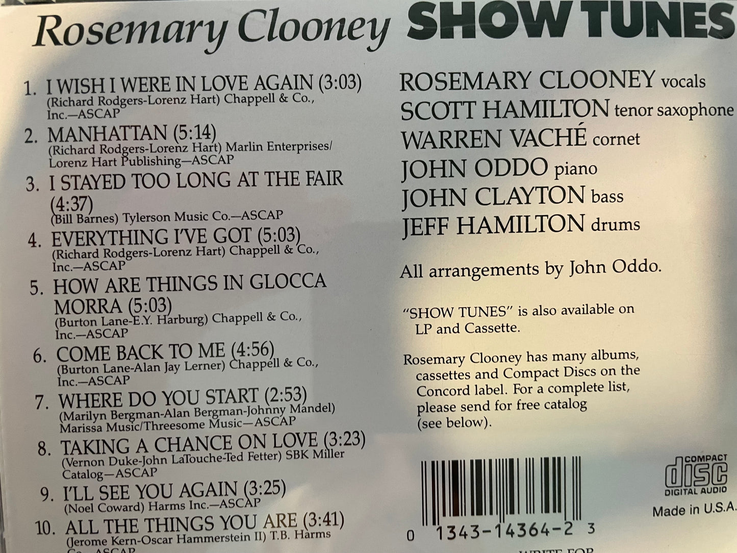 ROSEMARY CLOONEY "SHOW TUNES"-$3.99 +SHIPPING $5.00