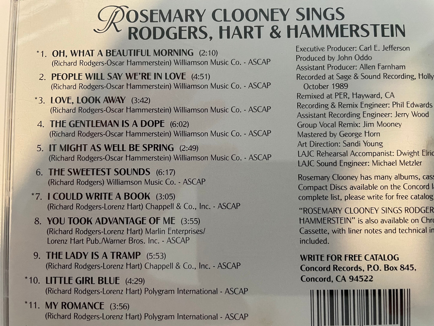 ROSEMARY CLOONEY "RODGERS HART HAMMERSTEIN"-$35.99 +SHIPPING $5.00