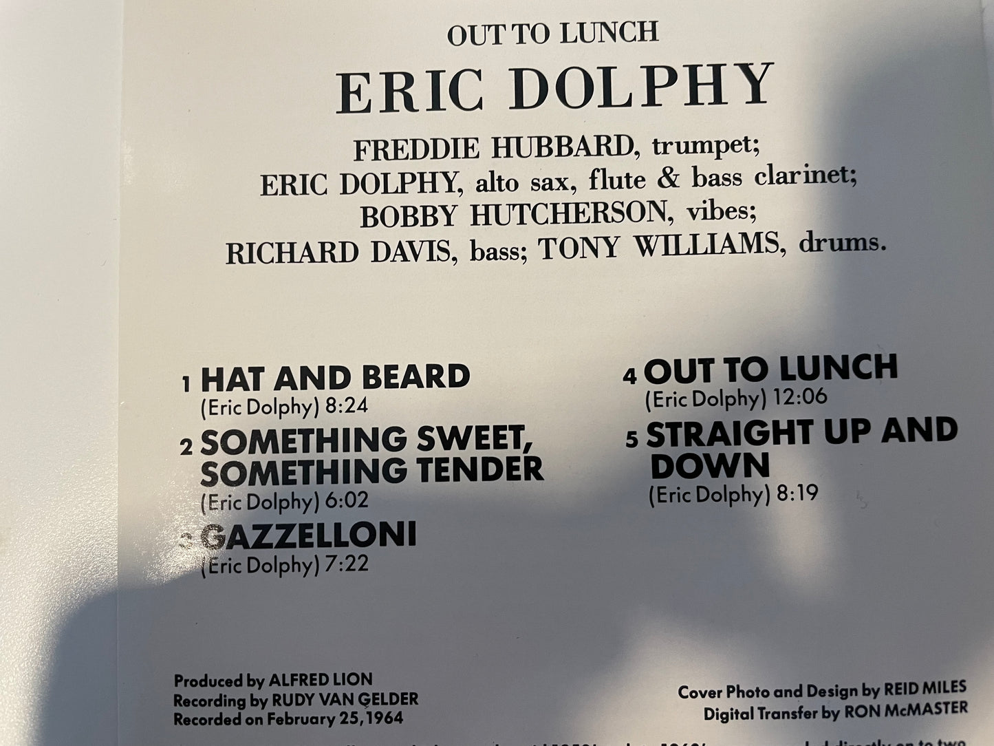 ERIC DOLPHY "OUT TO LUNCH"-$15.99 +SHIPPING $5.00