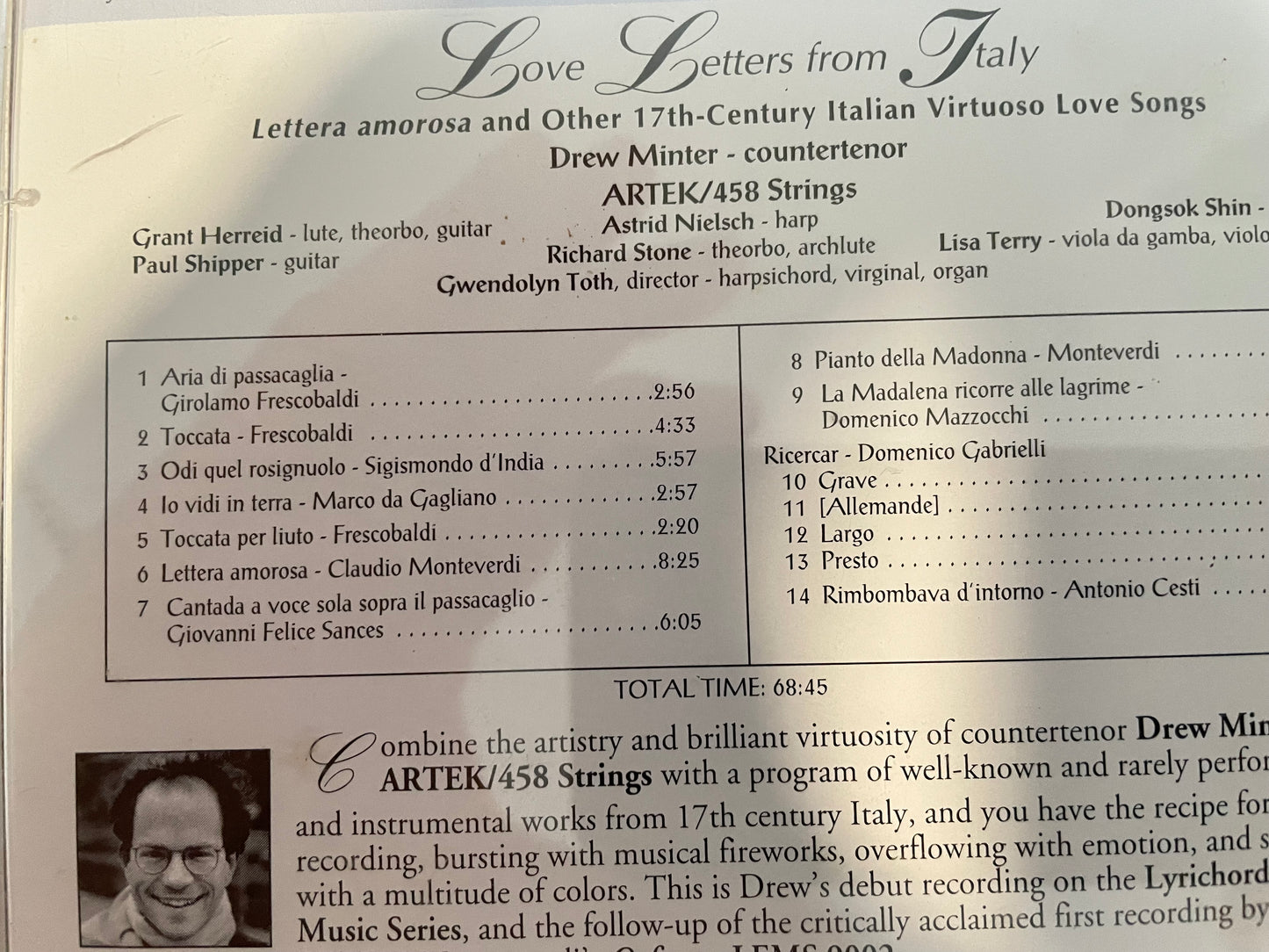 DREW MINTER "LOVE LETERS FROM ITALY" $5.99 +SHIPPING $5.00