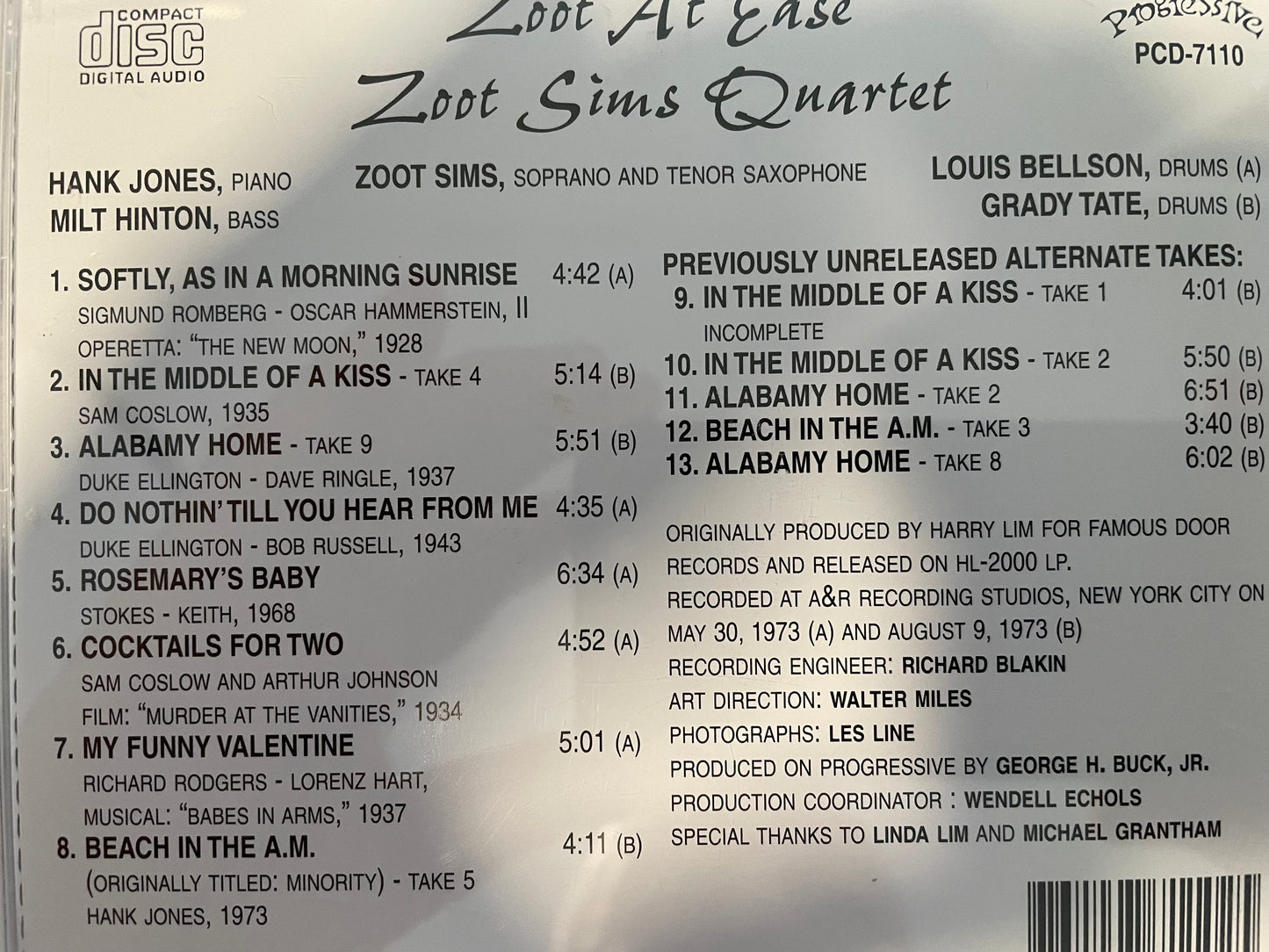 ZOOT SIMS "ZOOT AT EASE"-$`13.99 +SHIPPING $5.00