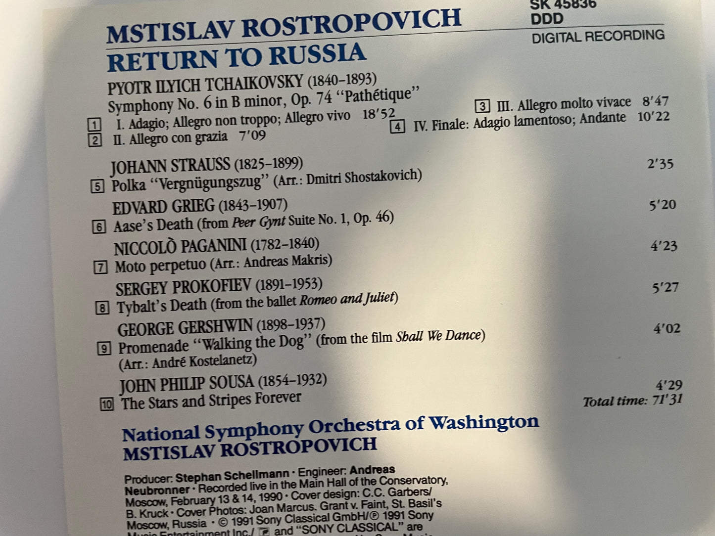 ROSTROPROVICH "RETURN TO RUSSIA"-$20.99 +SHIPPING $5.00