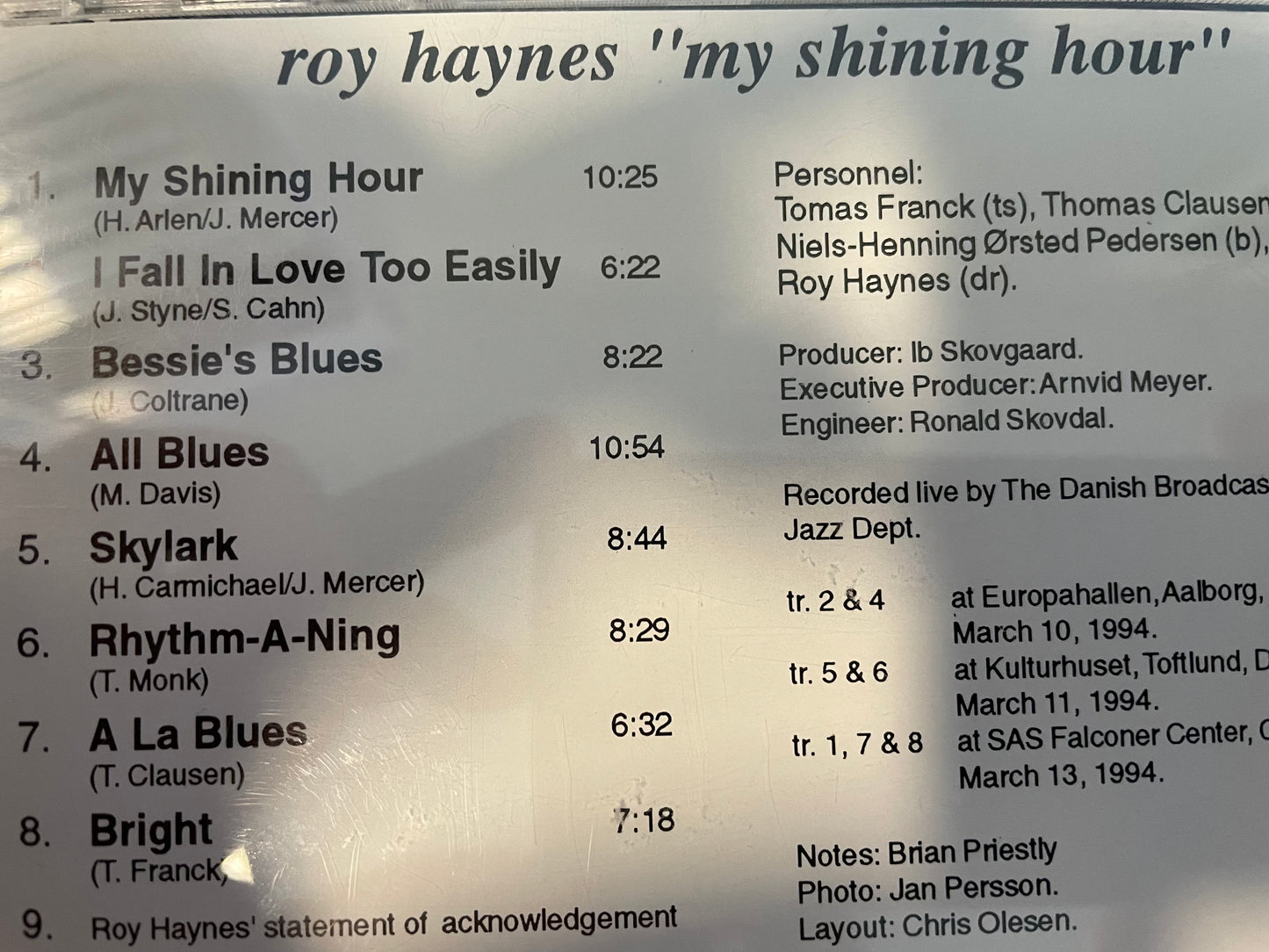 ROY HAYNES "MY SHINNING HOUR"-$18.99+ SHIPPING $5.00