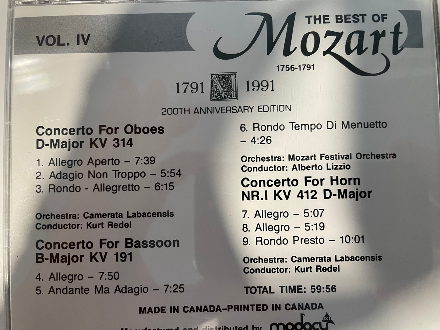 "THE BEST OF MOZART-VOL 4"-$6.99 +SHIPPING $5.00