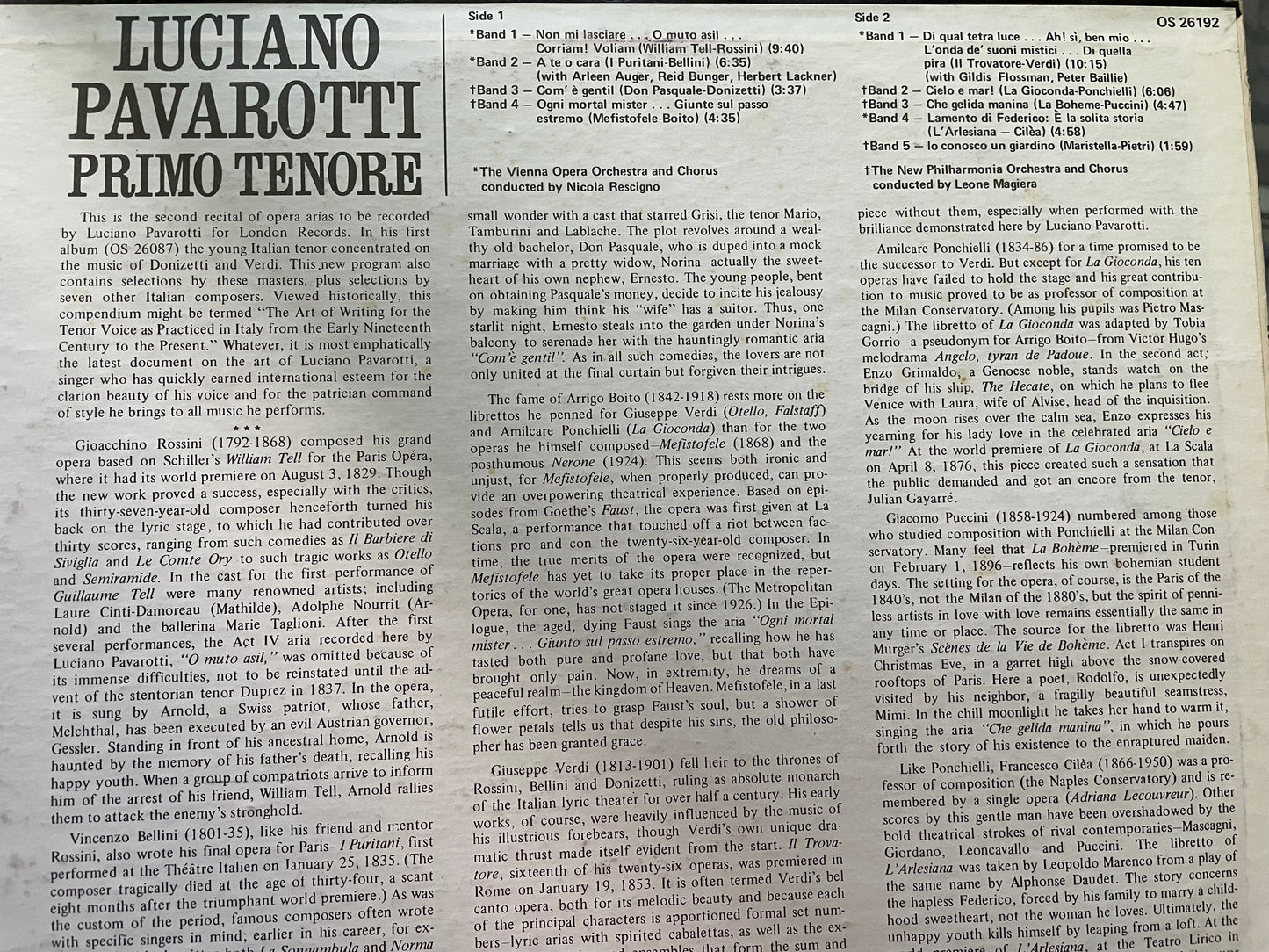 LUCIANO PAVAROTTI "PRIMO TENORE"-$7.99+SHIPPING $5.00