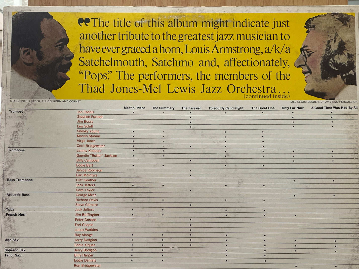 THAD JONES & MEL LEWIS "SUITE FOR POPS"-SIGNED-$39.99 +SHIPPING $5.00