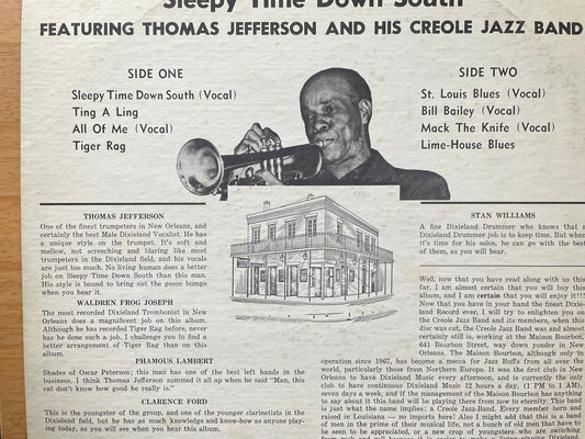 THOMAS JEFFERSON AND HIS CREOLE JAZZ BAND-"SLEEPY TIME DOWN SOUITH"-$9.99 +SHIPPING $5.00