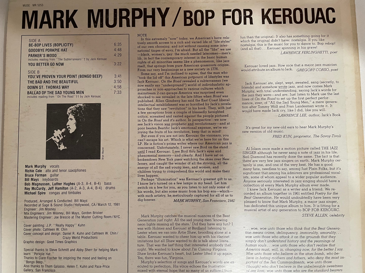 MARK MURPHY "BOP FOR KEROUAC"-$44.99 +SHIPPING $5.00