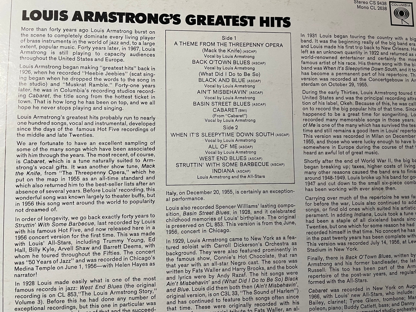 LOUIS ARMSTRONG'S GREATEST HITS-$19.99 +SHIPPING $5.00