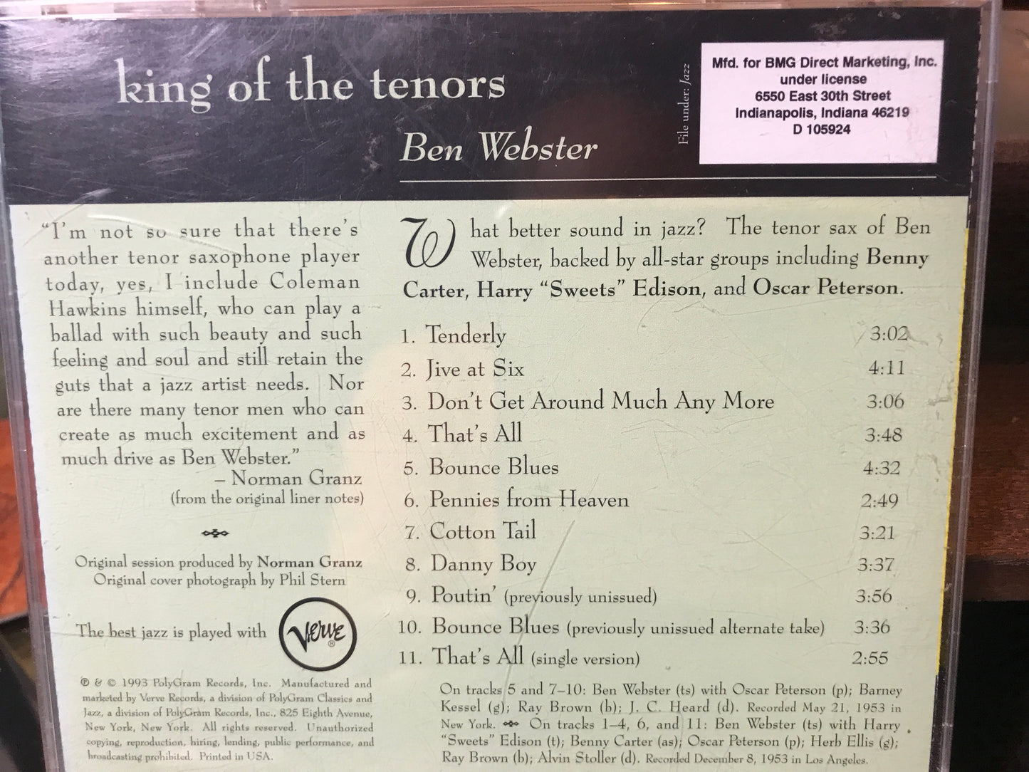 Ben Webster-“King of the Tenors”-$11.99 + Shipping $5.00