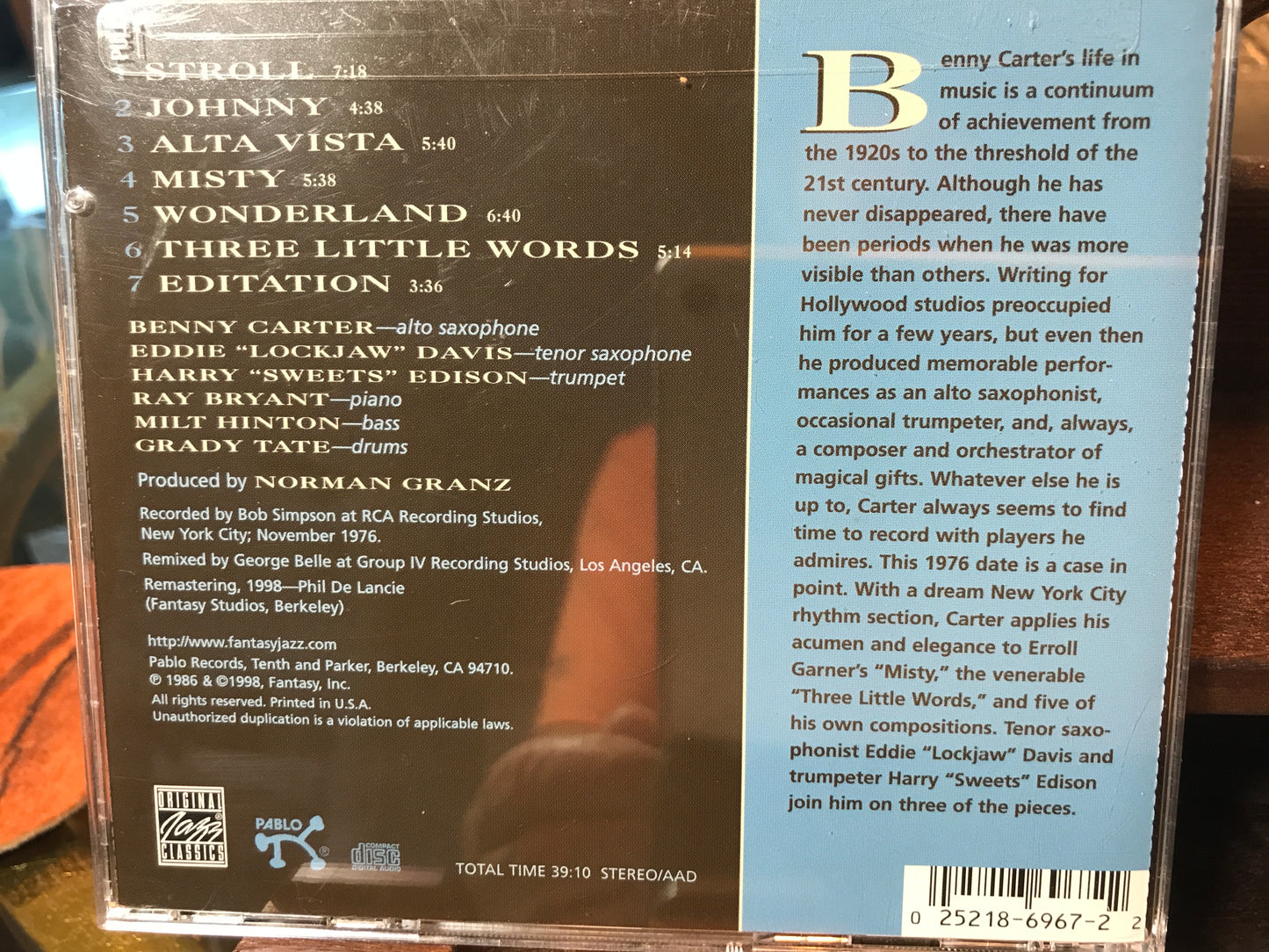 Benny Carter-“Wonderland”-$15.99 +Shipping $5.00