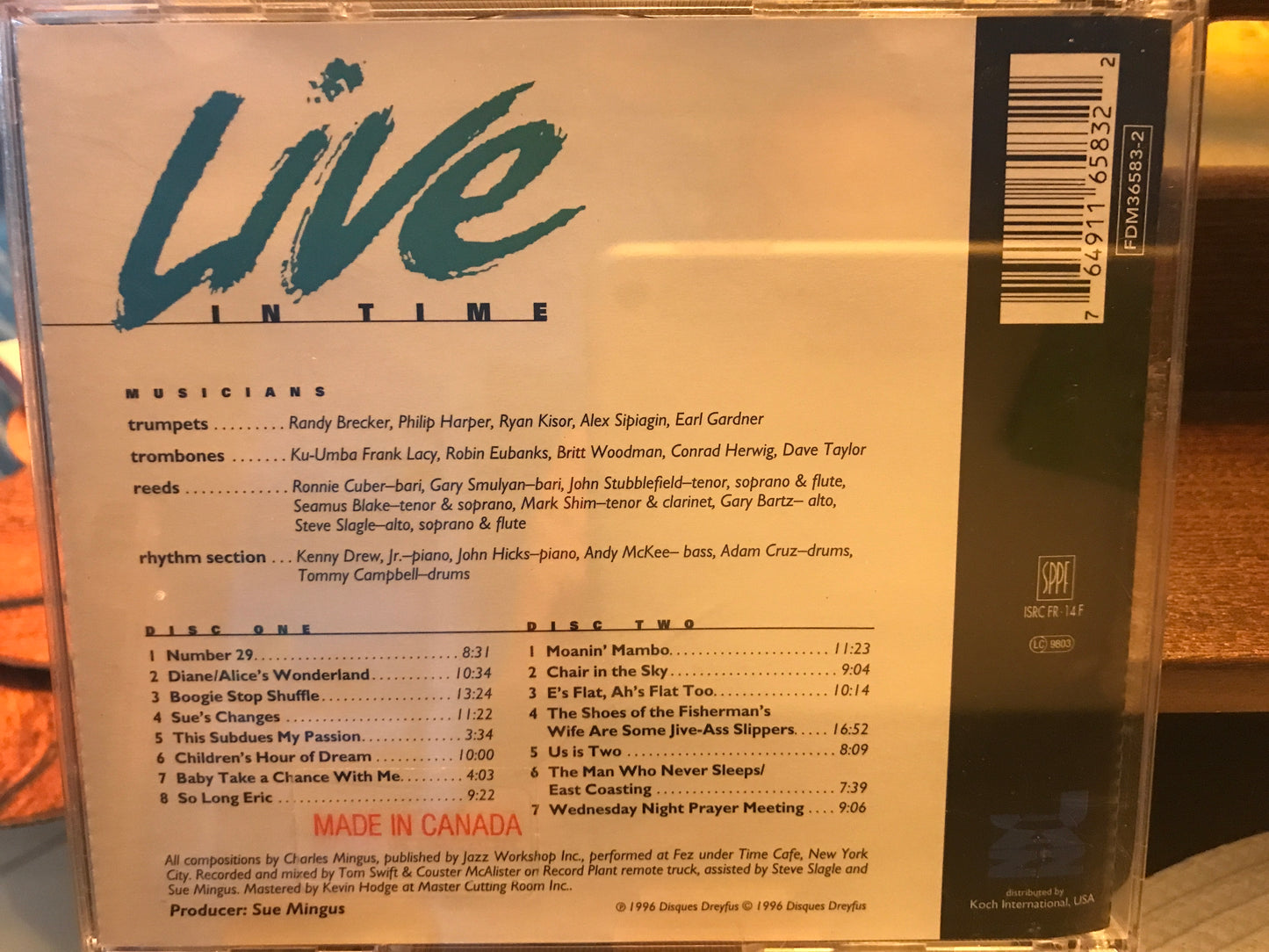 Mingus Big Band “Live in Time”-$14.99 + $5.00 Shipping