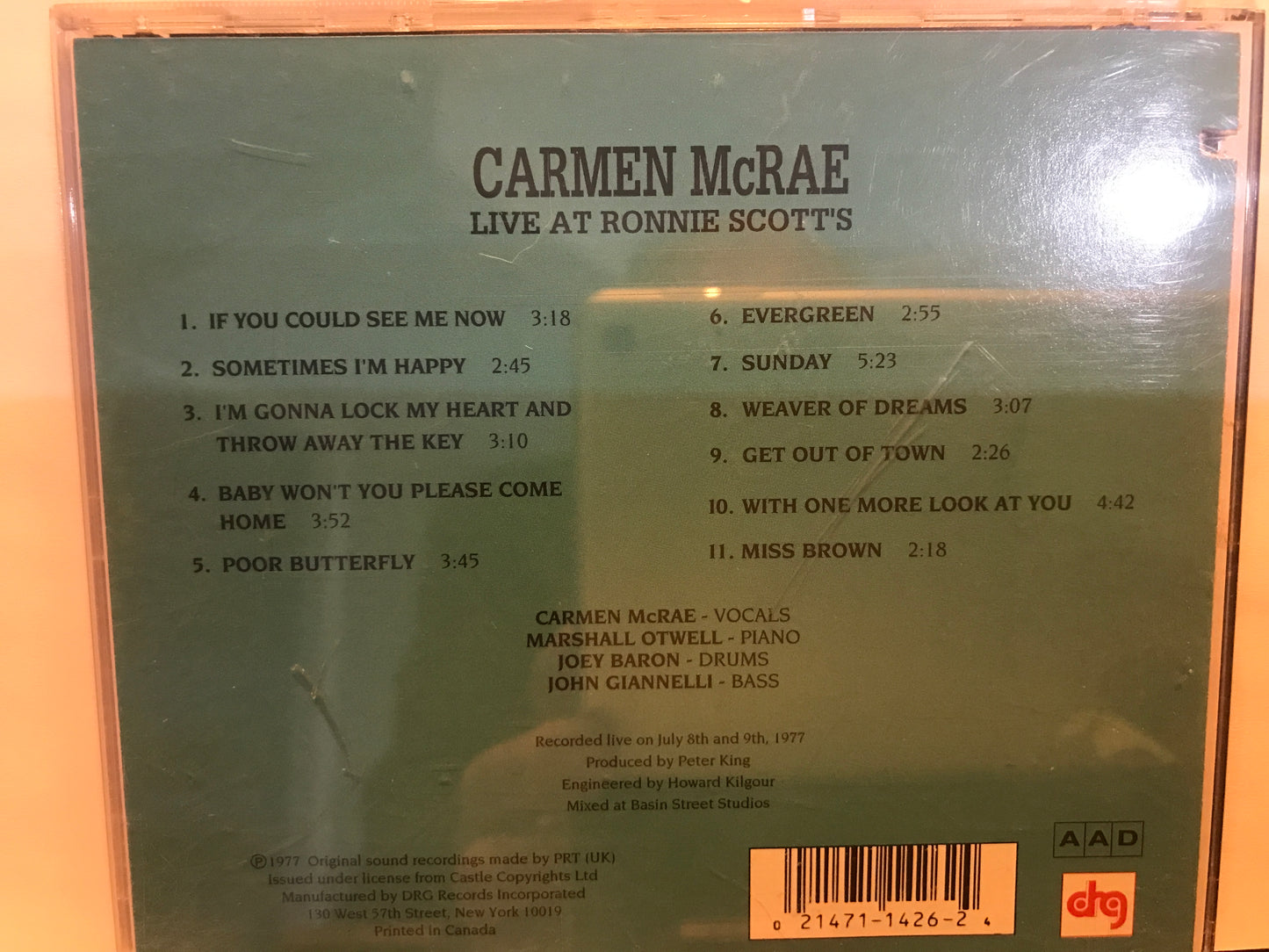 Carmen McRea-“Live at Tony Scott’s-$10.99 + Shipping $5.00