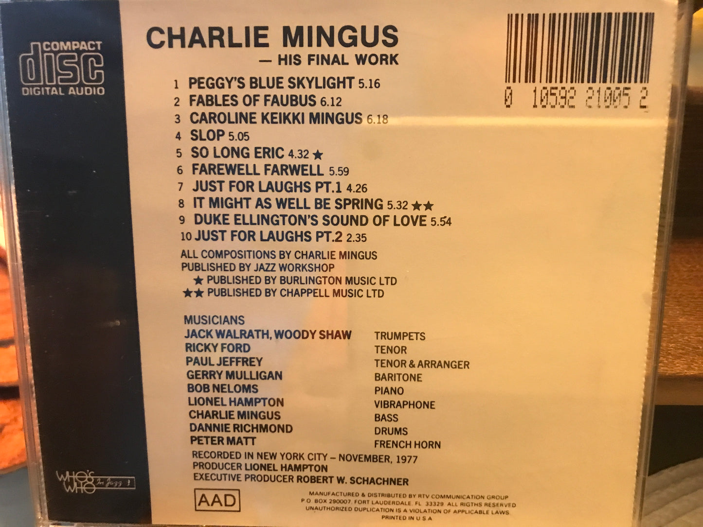 Charlie Mingus-His Final Work “Who’s Who in Jazz” $7.99 + shipping $5.00