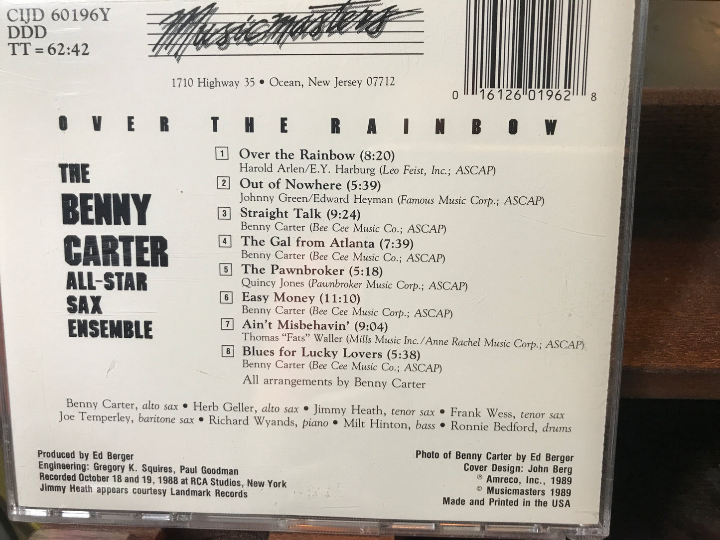 Benny Carter - Over the Rainbow”-$11.99 + Shipping $5.00